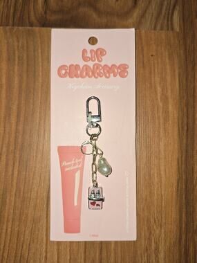 Line Modern Lip & Heart Charm Key Chain Pink Gold Beaded Women Punch Tool S13